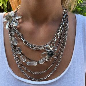 Vintage Vera Wang Elegant Silver and Black Floral Necklace